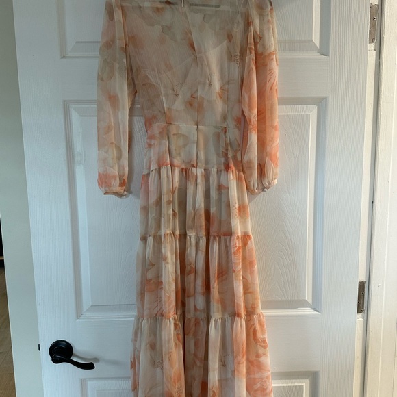Calvin Klein Peach Floral Wrap Dress - Picture 2 of 3